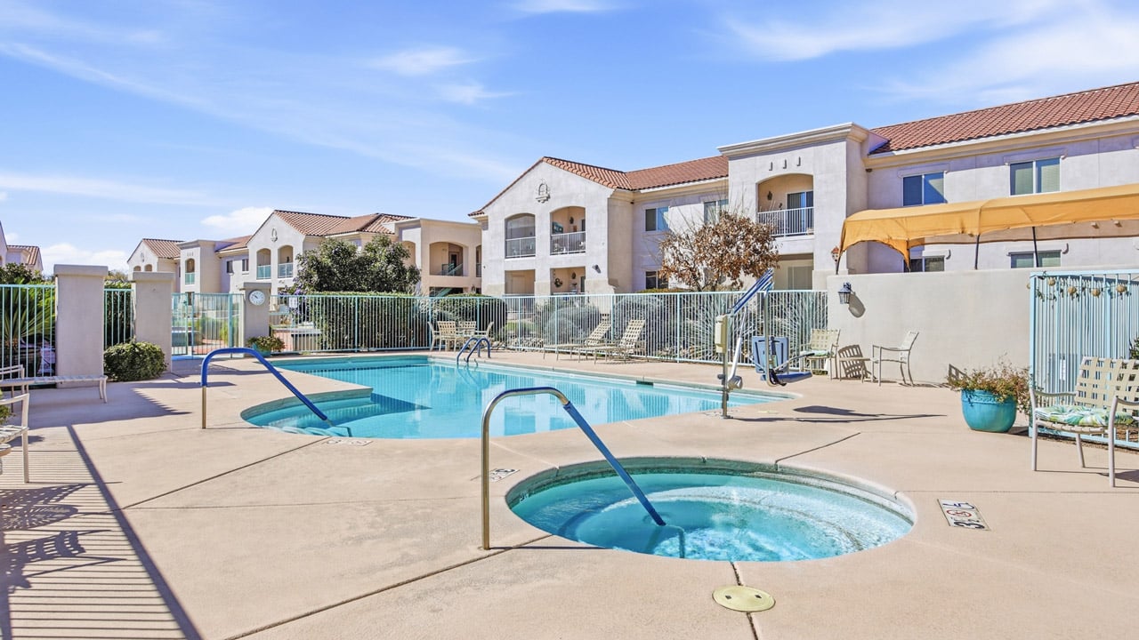 The pool area at The Peaks at Santa Rita