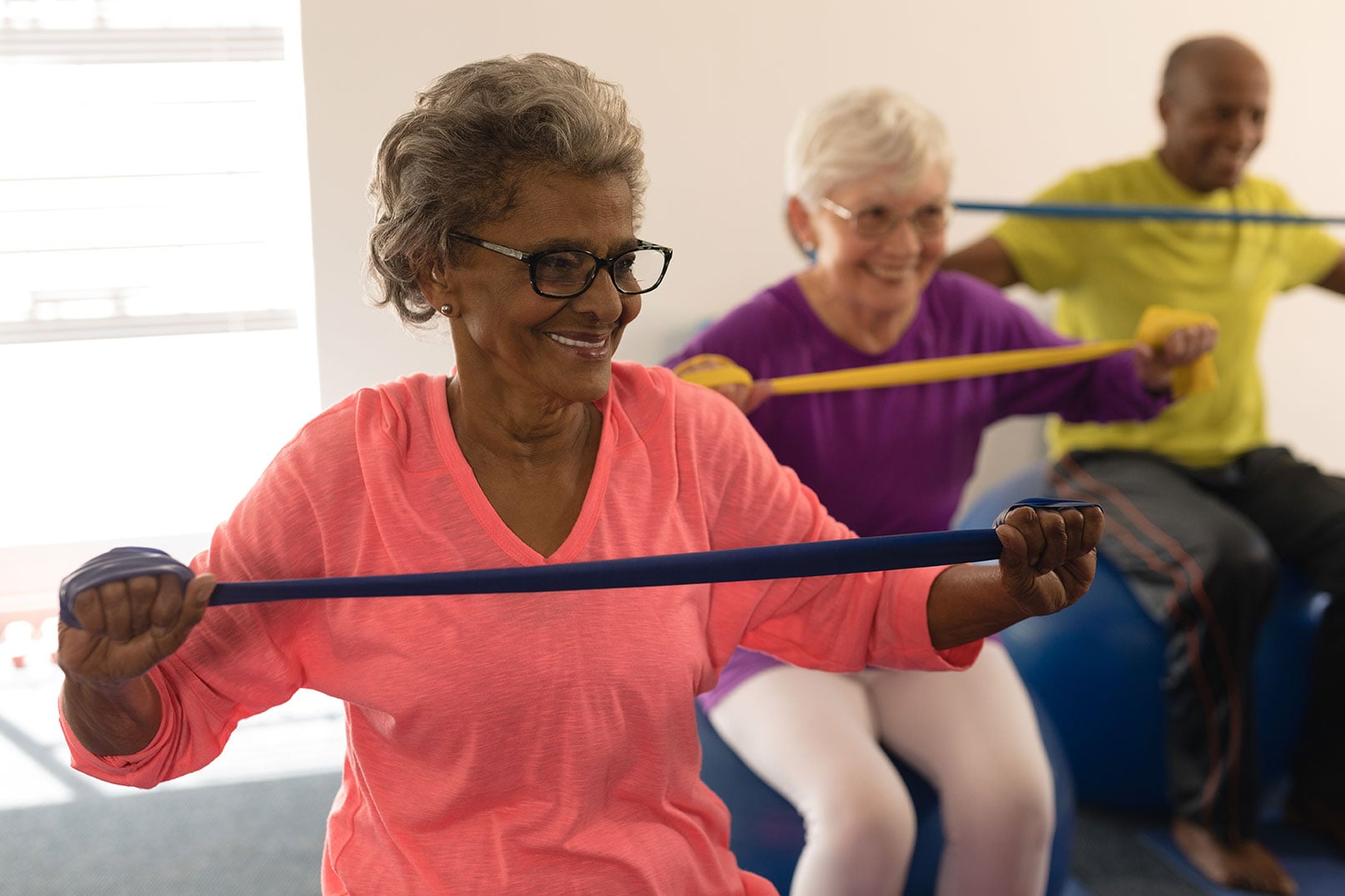 Residents taking part in an exercise class at The Peaks at Santa Rita